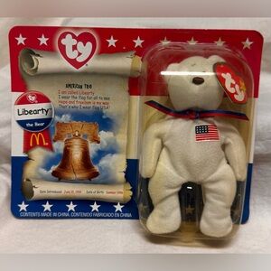 TY Beanie Baby-McDonalds Liberty The Bear-NIB-Liberty Bell SEALED 2000